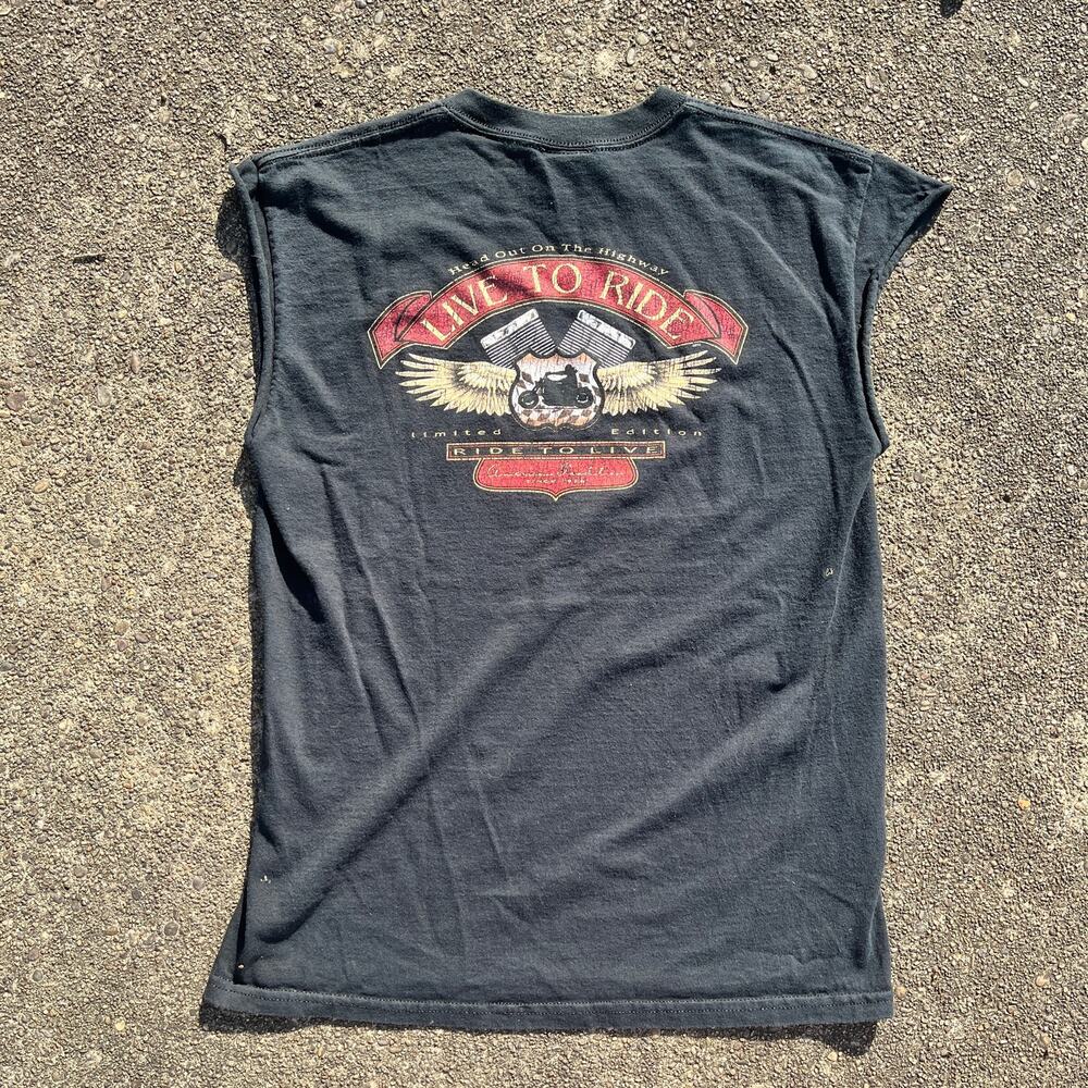 Men’s Vintage Black WV Biker Cutoff T-shirt Size Medium